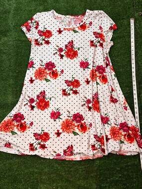 Pinc Floral Polka Dot Short Sleeve Swing Dress White Red